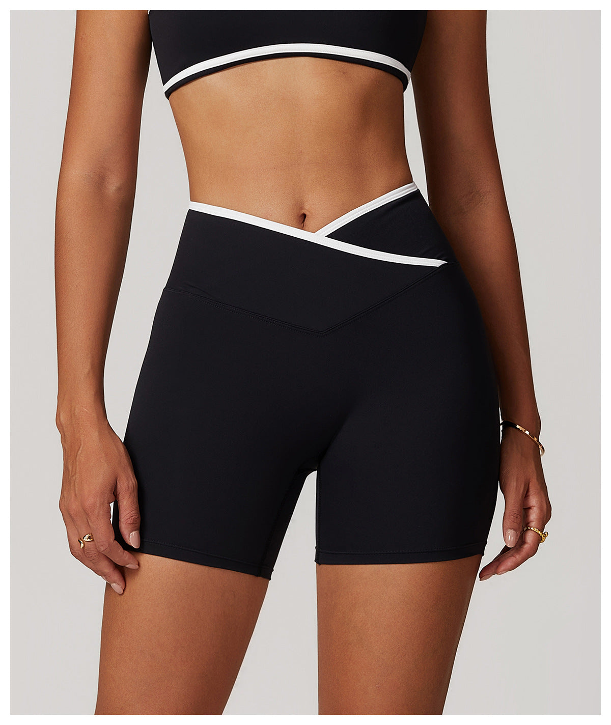 Colorblock Crossback High-Waist Shorts-5