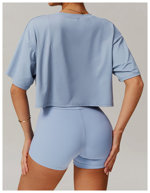 Breezy Cropped Crew-Neck Active Tee — crop length detail view