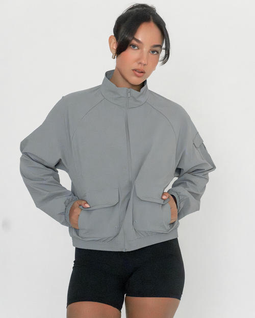 Cargo Nylon Active Windbreaker Jacket in Stone — front view