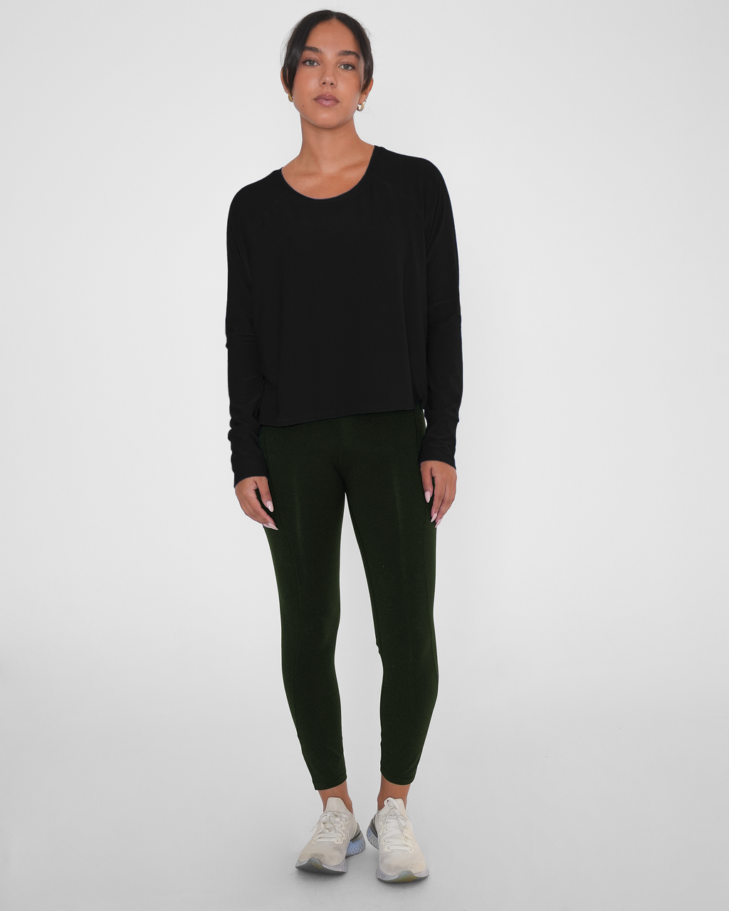 Sera Mid Length Boxy Nylon Long Sleeve Top