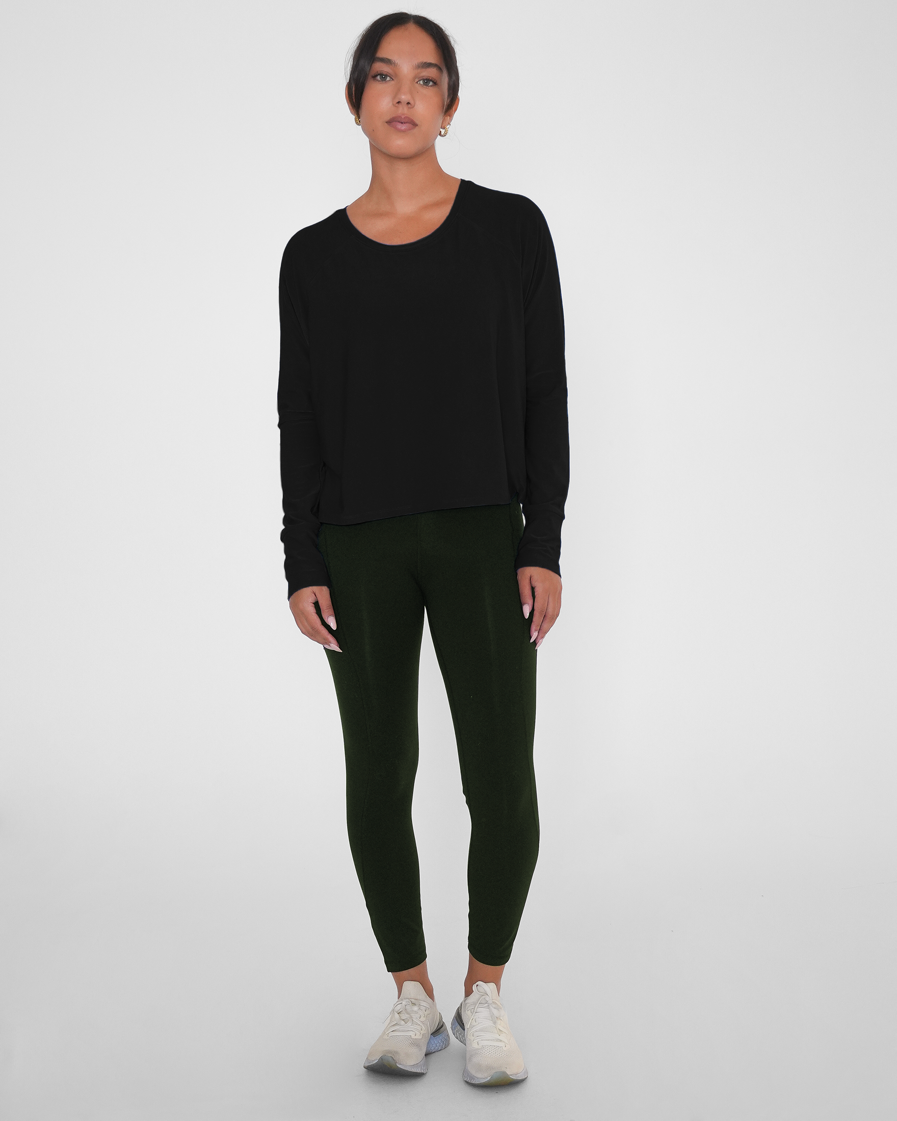 Sera Mid Length Boxy Nylon Long Sleeve Top