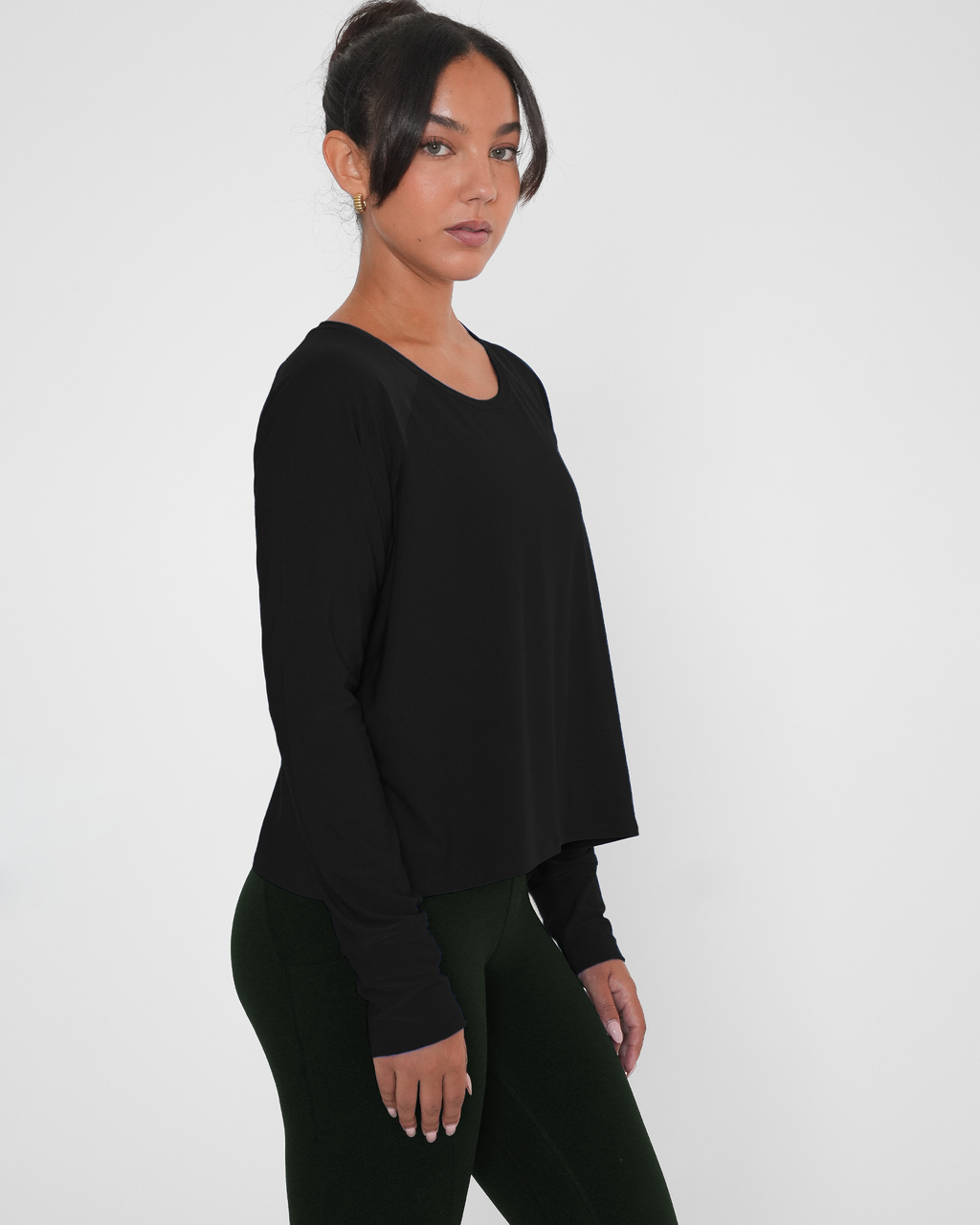 Sera Mid Length Boxy Nylon Long Sleeve Top