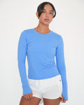 Raya Compression Nylon Long Sleeve Top in Coastal Blue — product view