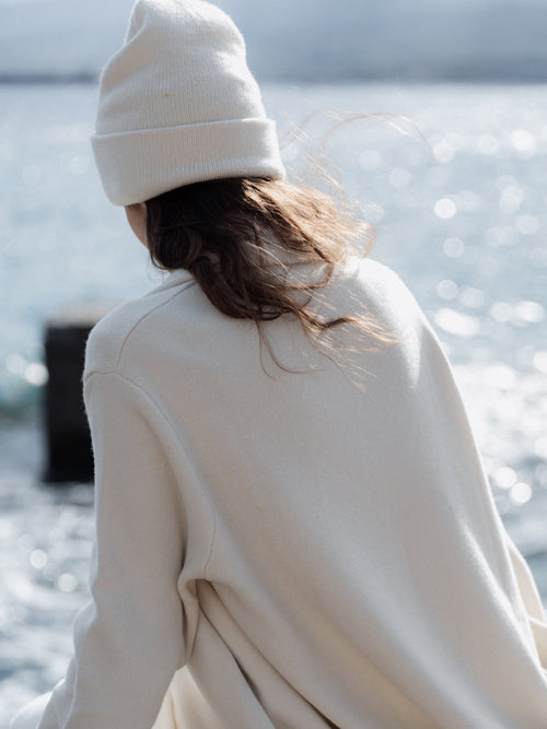 Cashmere-Mix Double-Knit Beanie — product side view