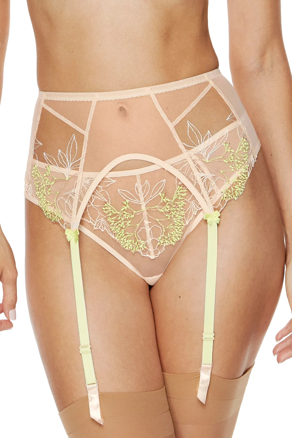 Sheer Mesh Embroidered Garter Belt Gorteks Soleil-0