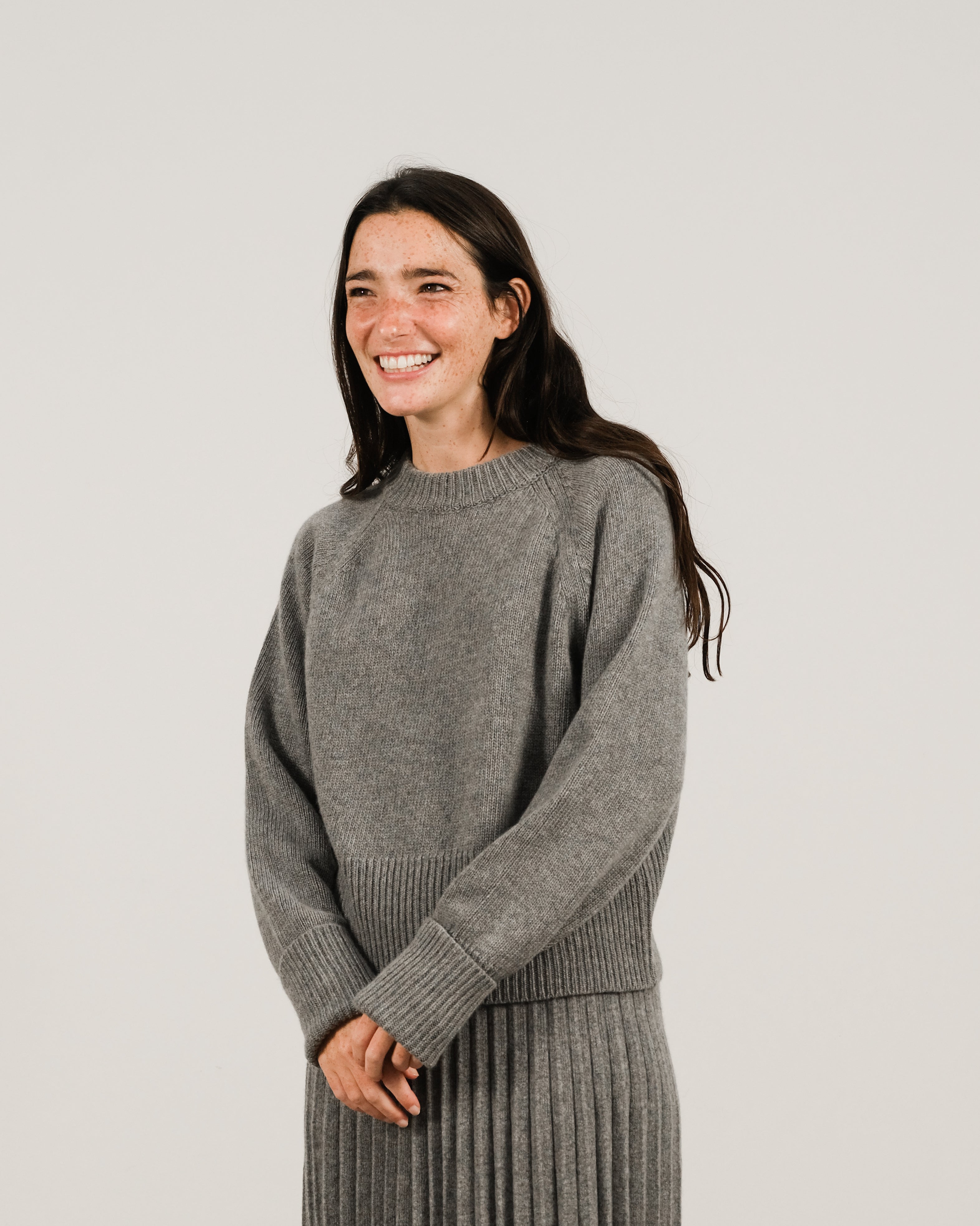 Cashmere-Mix Roll-Up Cuff Crewneck