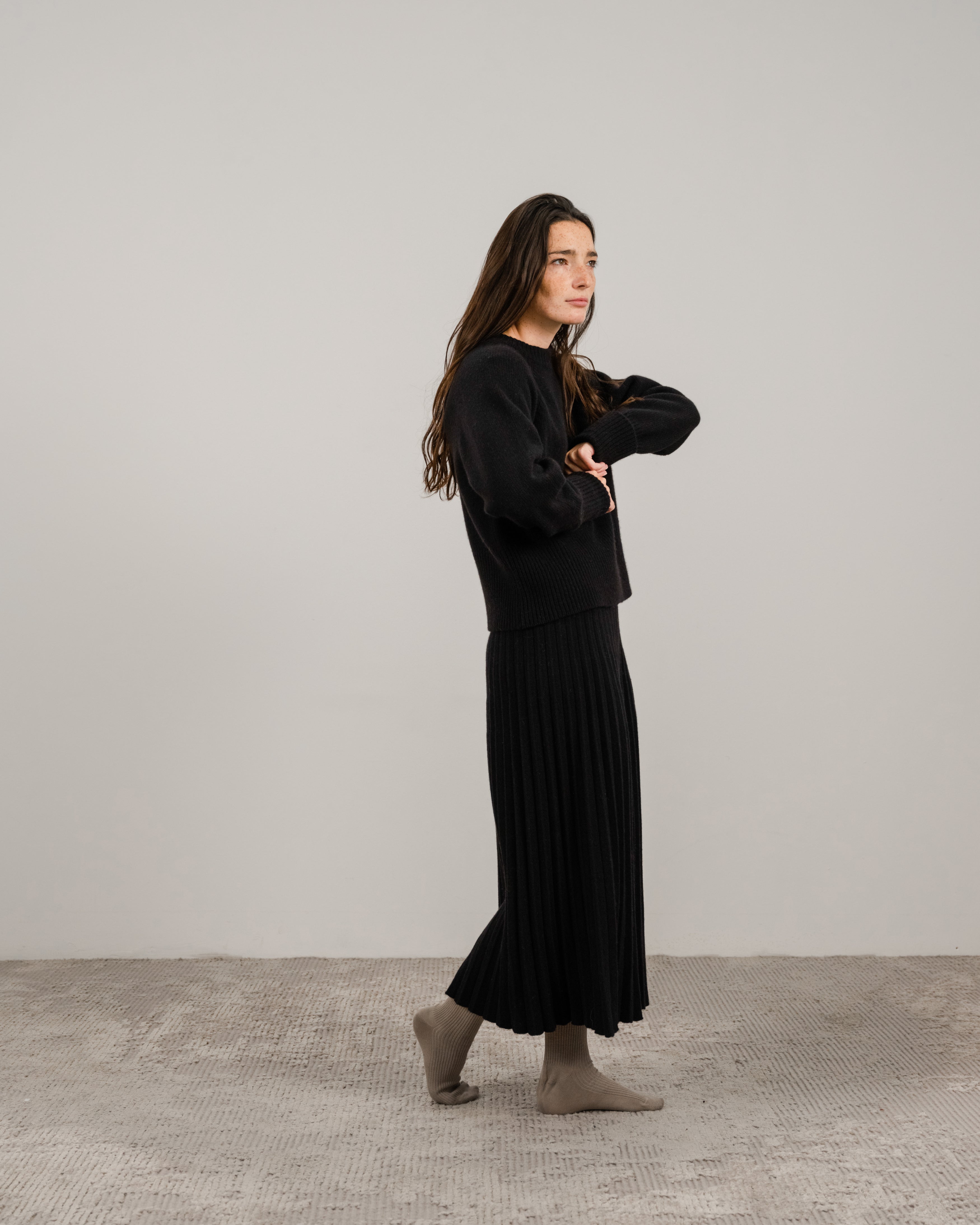 Cashmere-Mix Roll-Up Cuff Crewneck