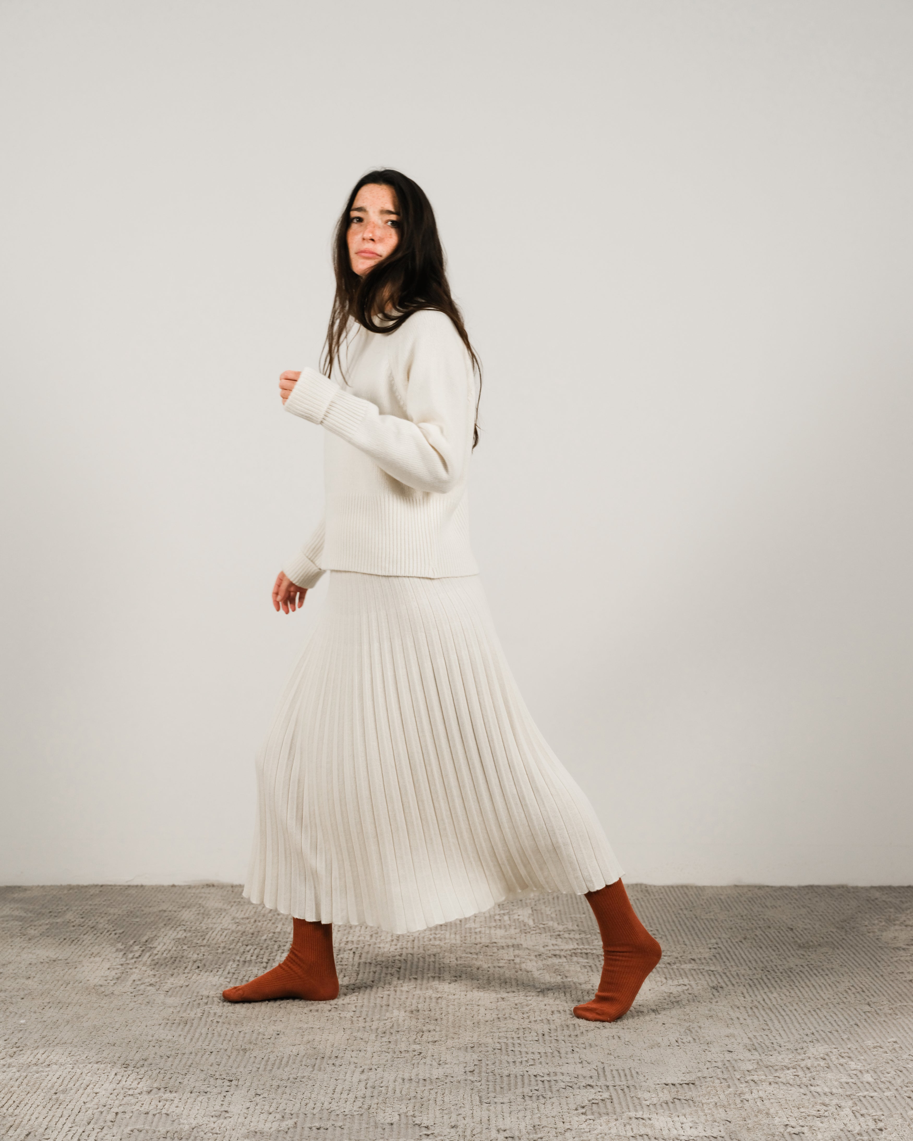 Cashmere-Mix Roll-Up Cuff Crewneck
