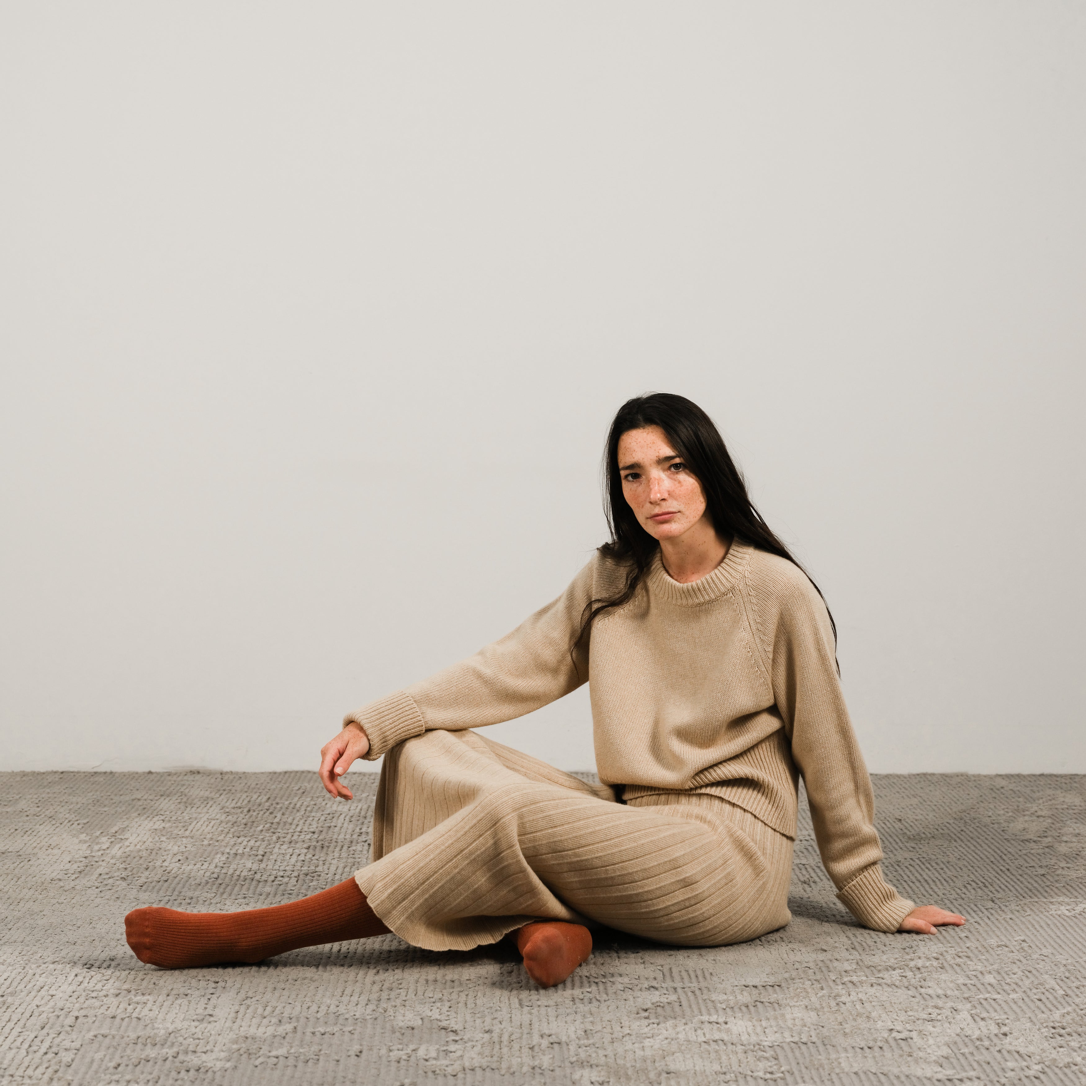 Cashmere-Mix Roll-Up Cuff Crewneck