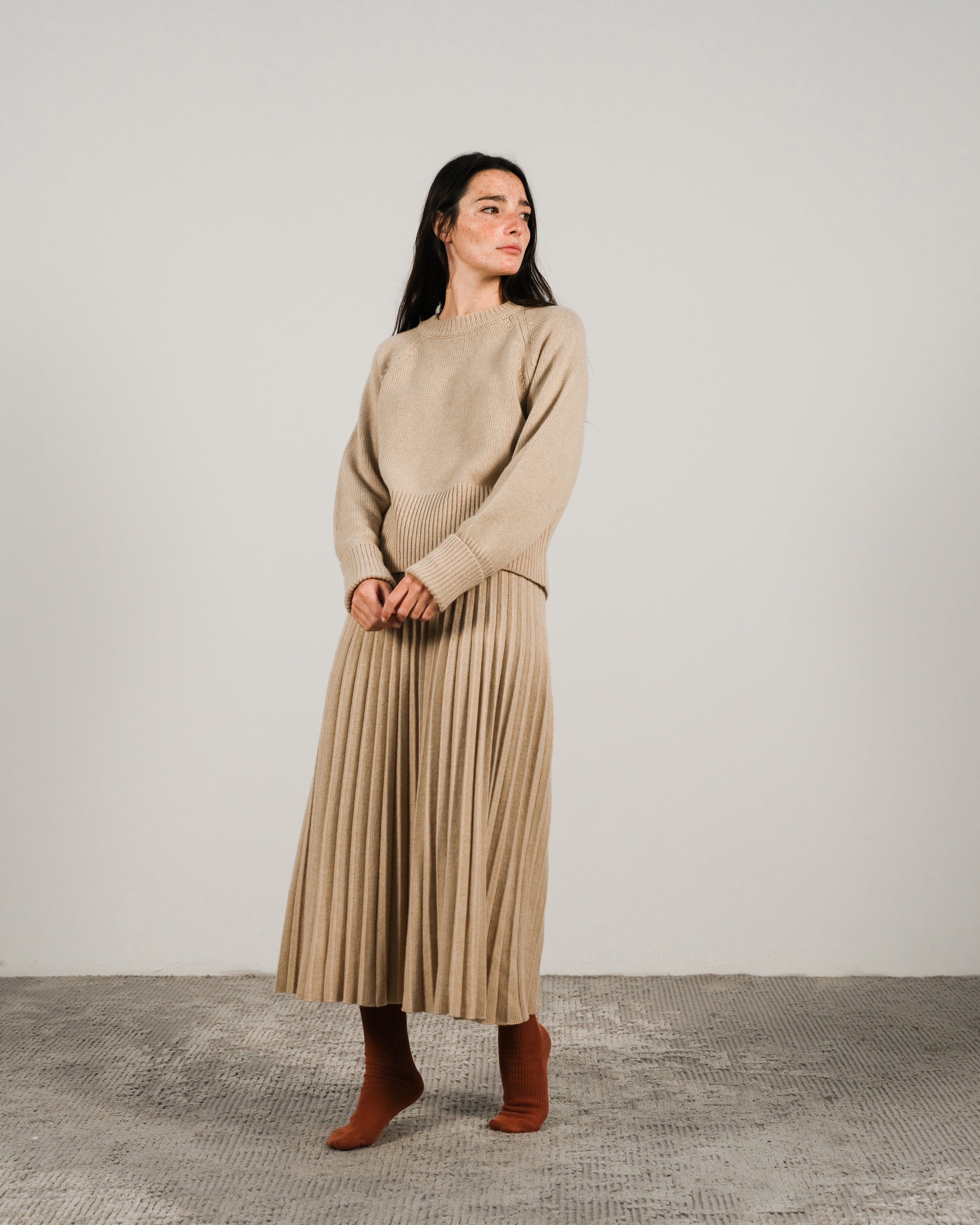 Cashmere-Mix Plissé Knit Skirt