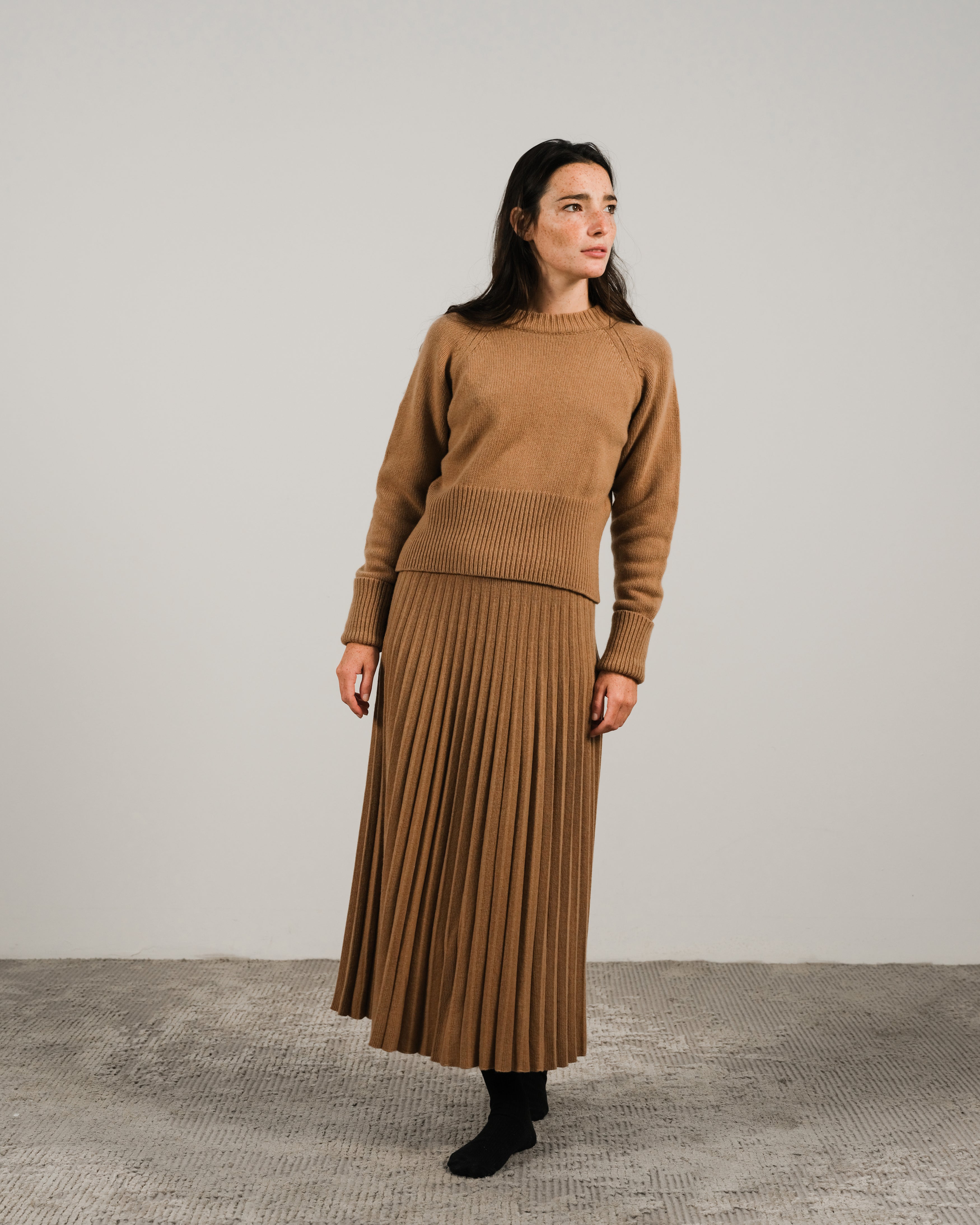 Cashmere-Mix Plissé Knit Skirt