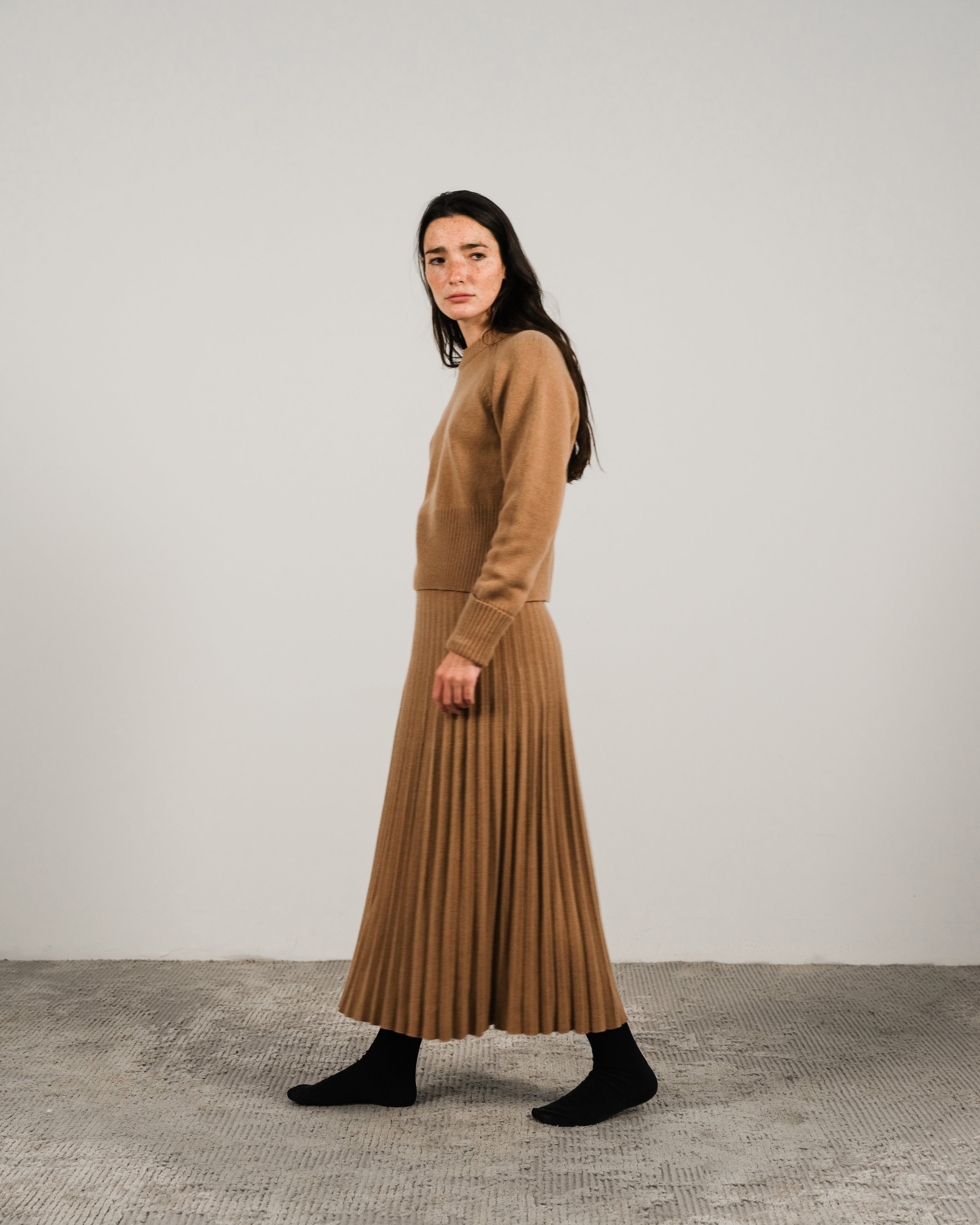 Cashmere-Mix Roll-Up Cuff Crewneck