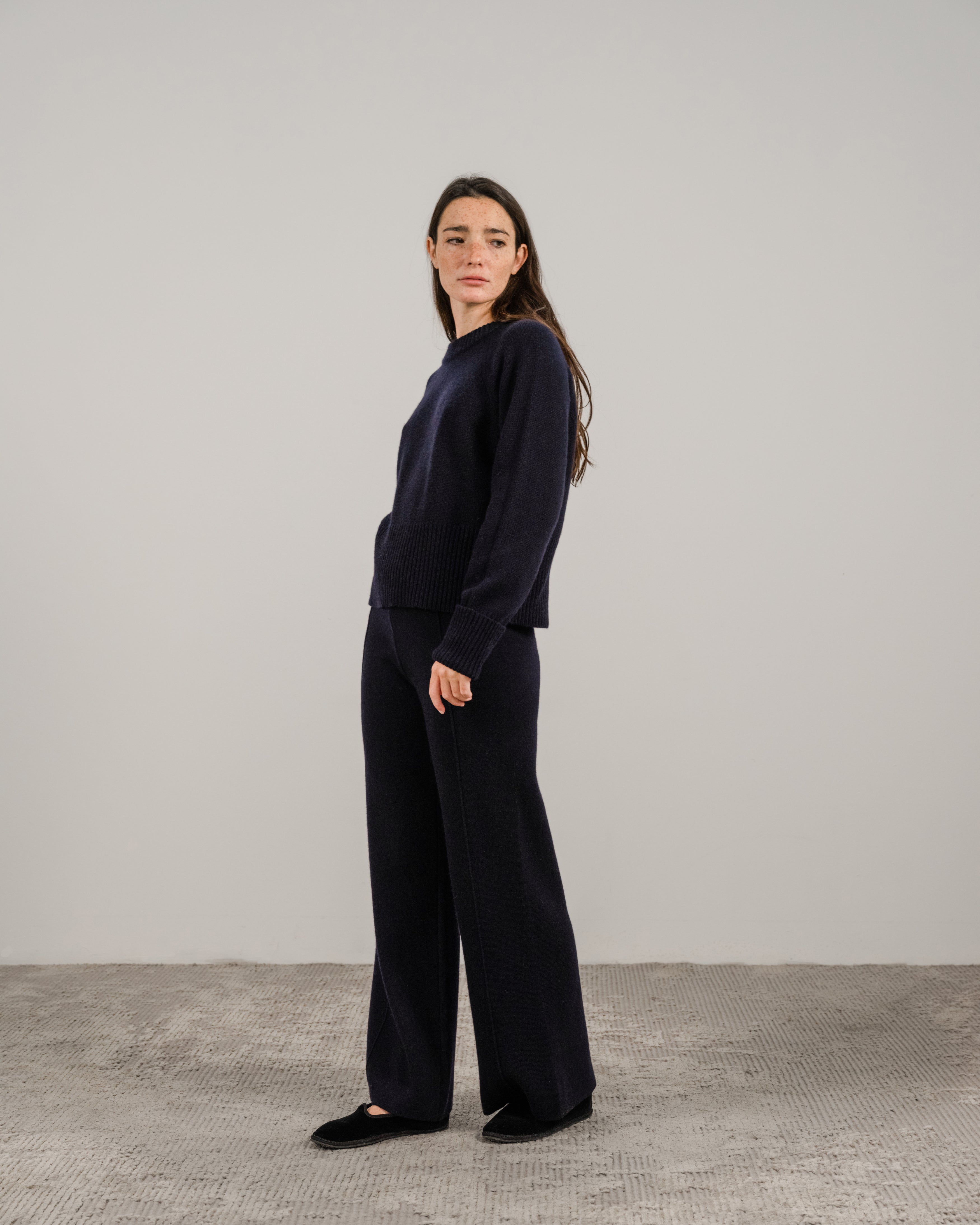 Cashmere-Mix Roll-Up Cuff Crewneck