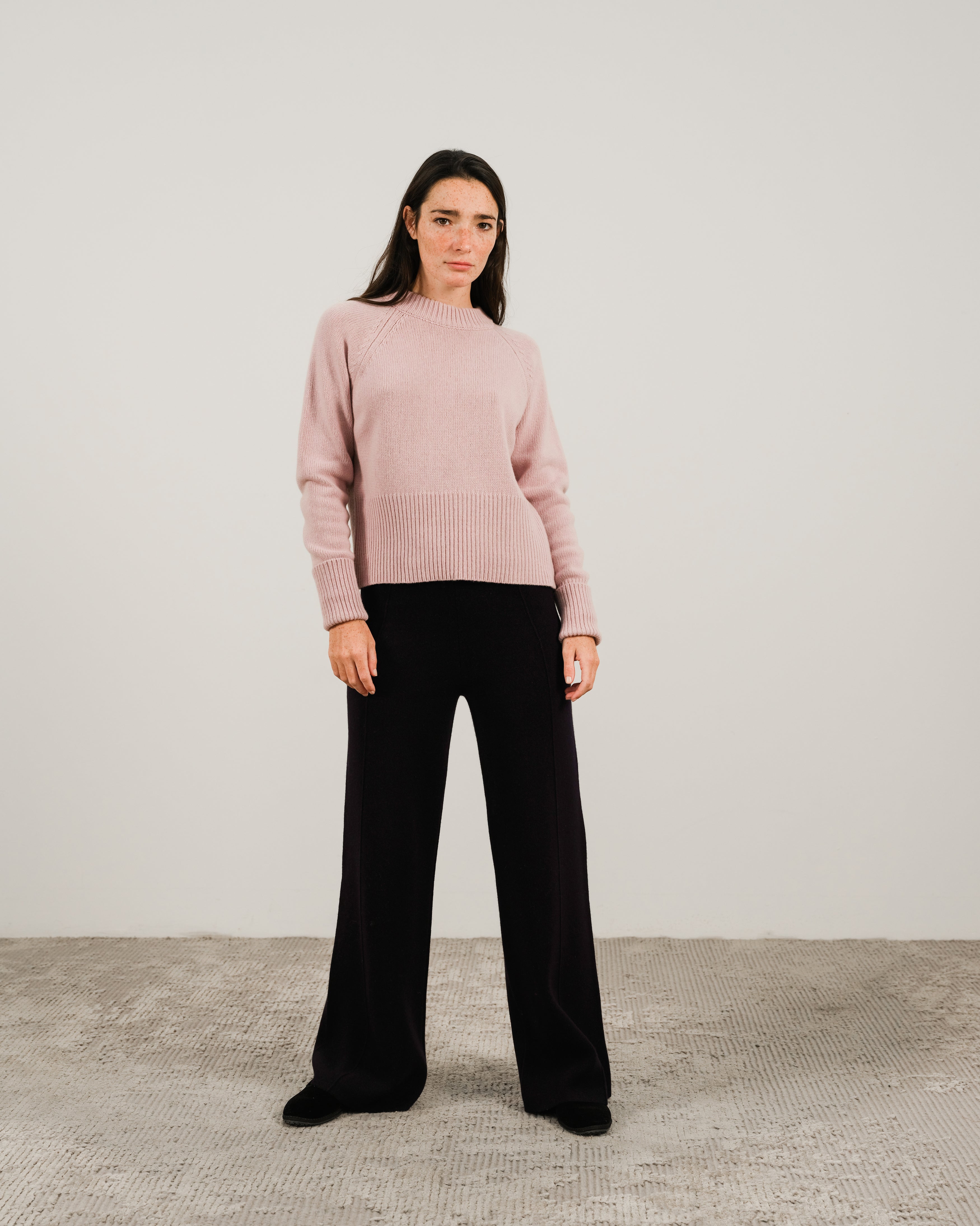 Cashmere-Mix Roll-Up Cuff Crewneck