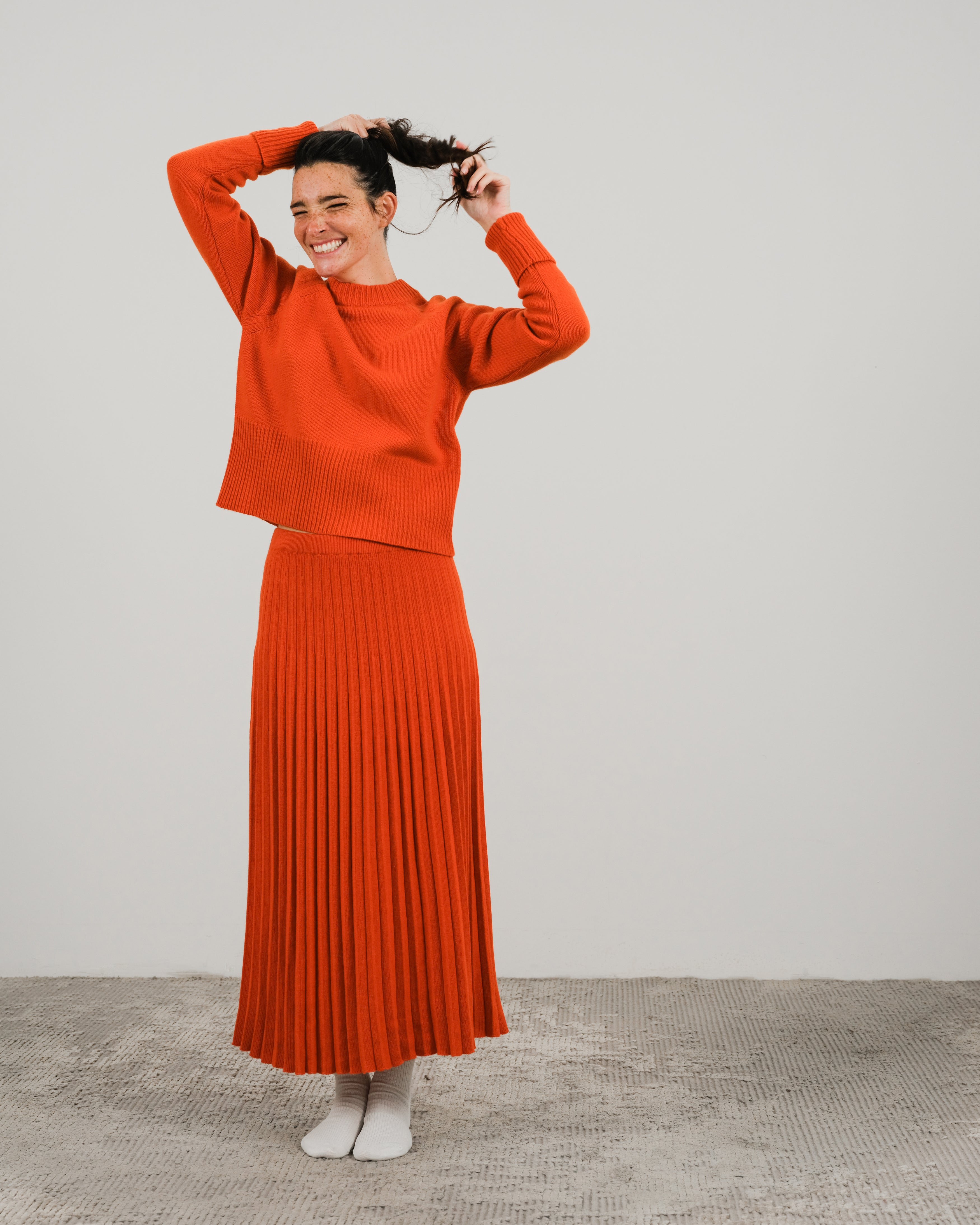 Cashmere-Mix Roll-Up Cuff Crewneck