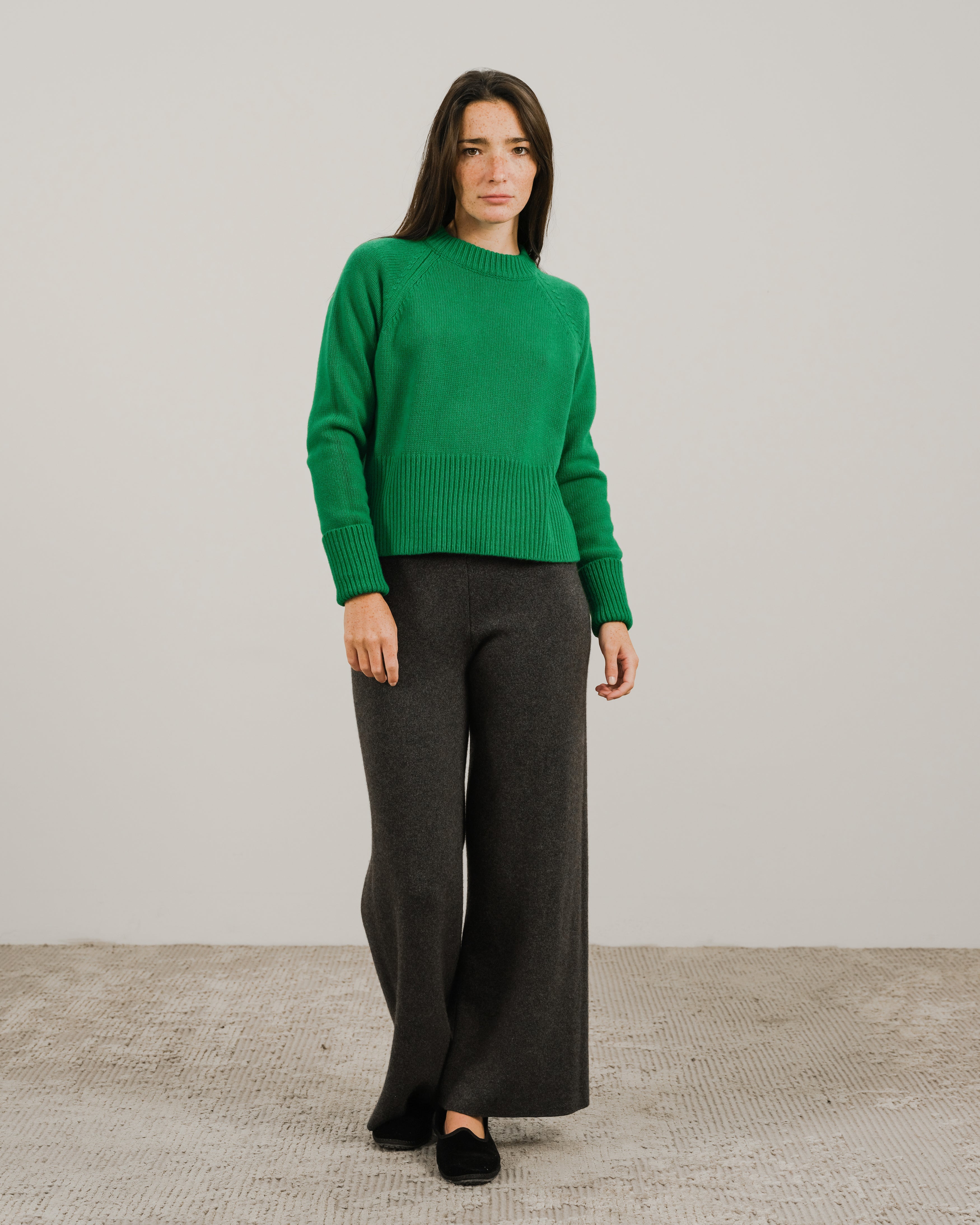 Cashmere-Mix Roll-Up Cuff Crewneck