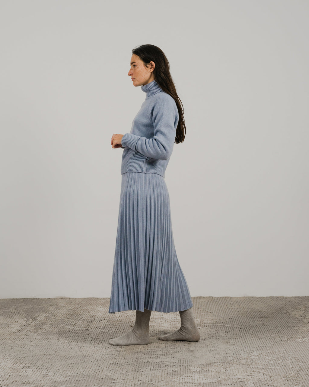 Cashmere-Mix Plissé Knit Skirt