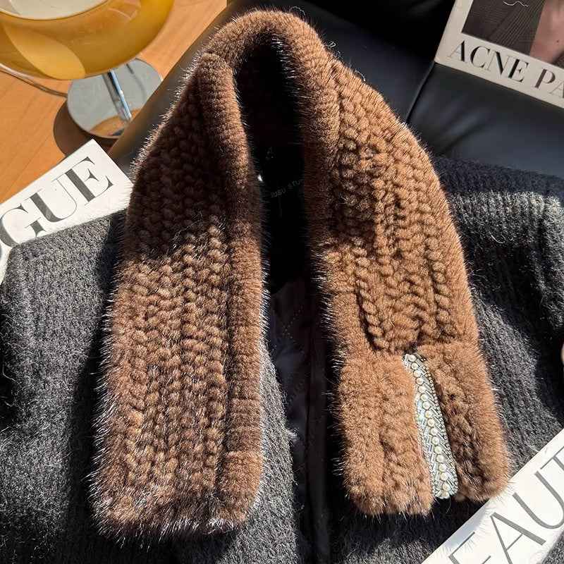 Autumn and Winter Warm Double-sided Woven Rhinestone Mink Fur Versatile Temperament Scarf