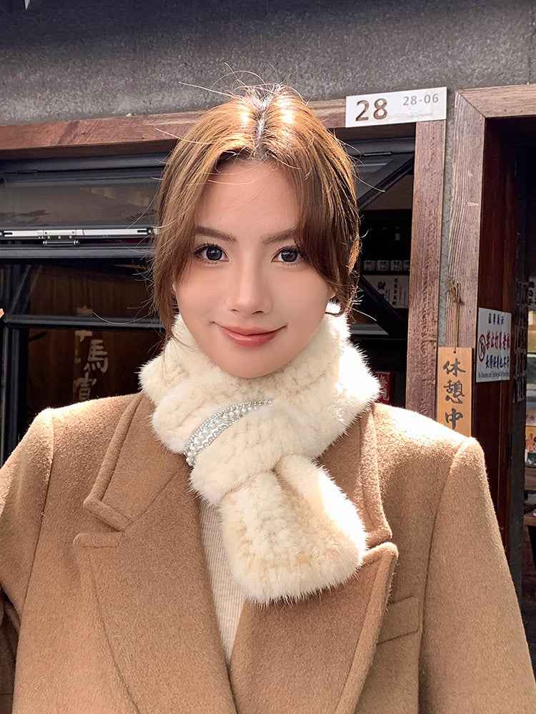 Autumn and Winter Warm Double-sided Woven Rhinestone Mink Fur Versatile Temperament Scarf