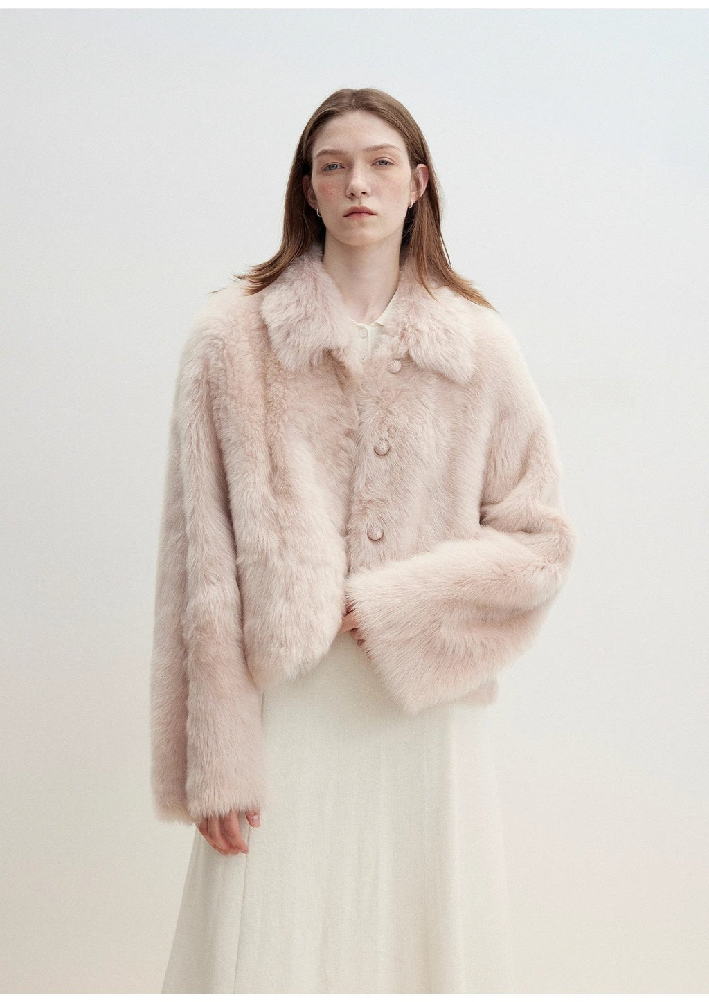 Pink Lapel Tuscan Straight Fur Sheepskin Short Jacket