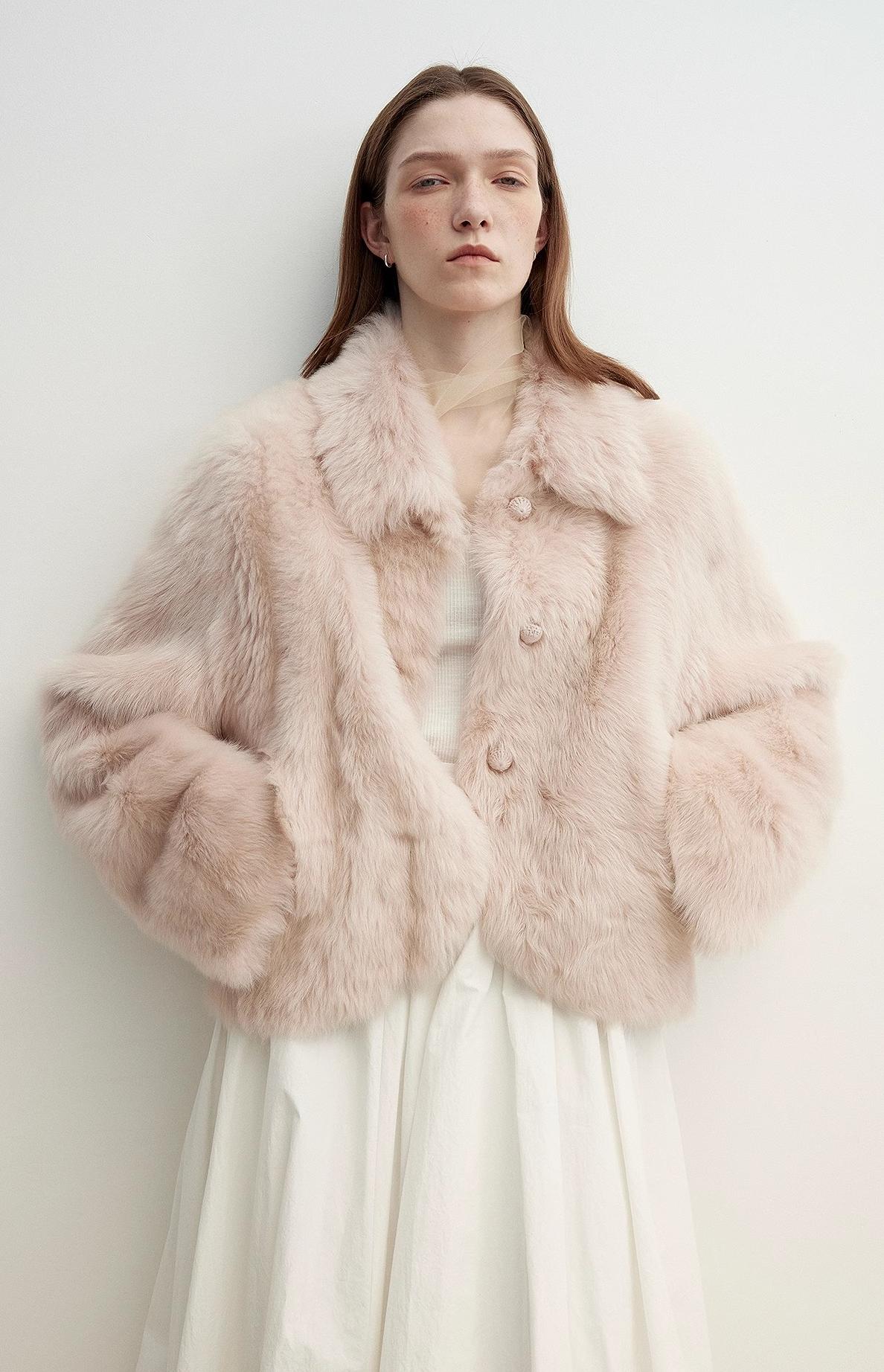 Pink Lapel Tuscan Straight Fur Sheepskin Short Jacket