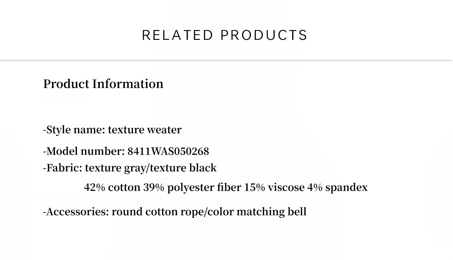 Product information text on a white background