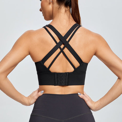Chelsea Strappy Sports Bra in Black — front view