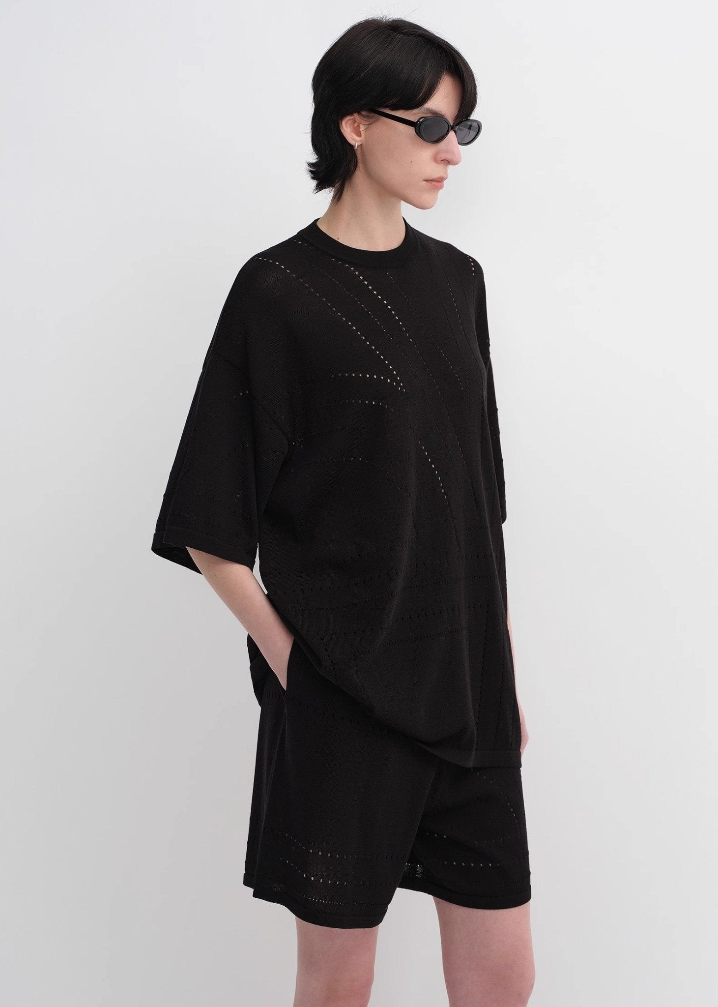 Customized Acetate Cotton Geometric Lines Knitted Suit