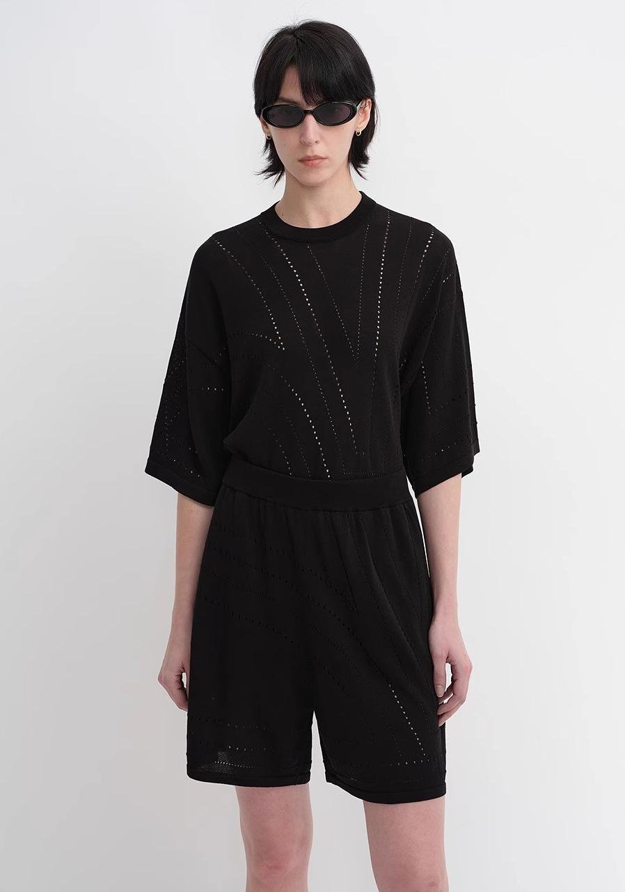 Customized Acetate Cotton Geometric Lines Knitted Suit
