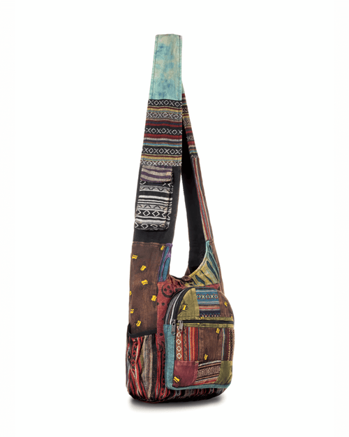 Bee Boho Cotton Patch Hobo Bag — side profile view