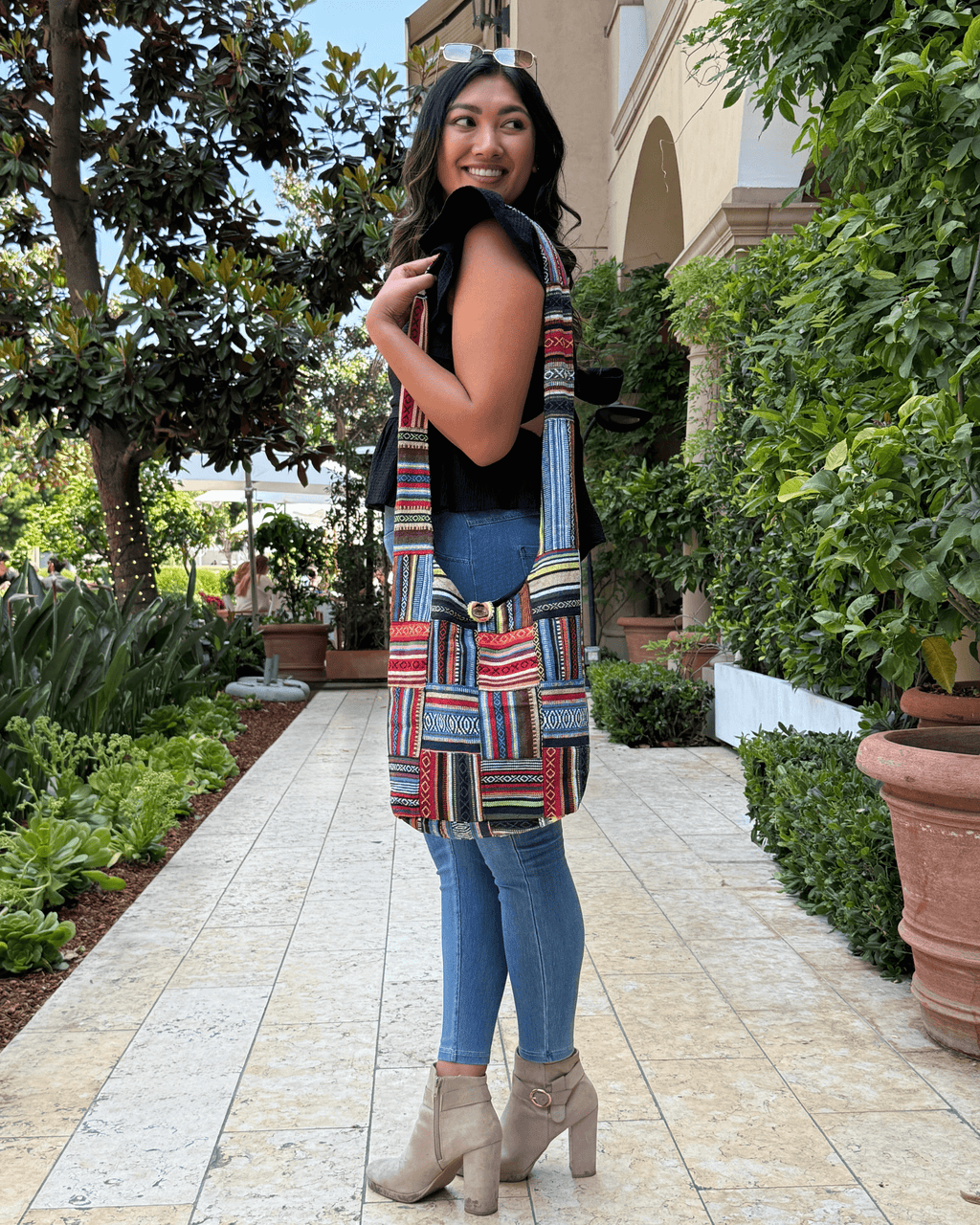 Kathmandu Collection Patchwork Striped Hobo Bag-3