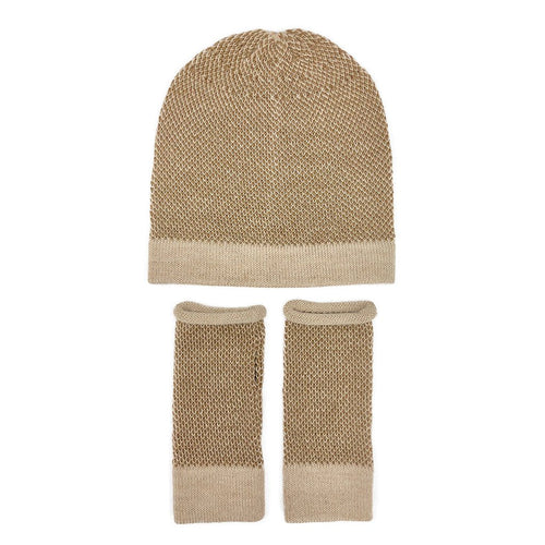 Camel Interwoven Alpaca Gloves — back of hand detail