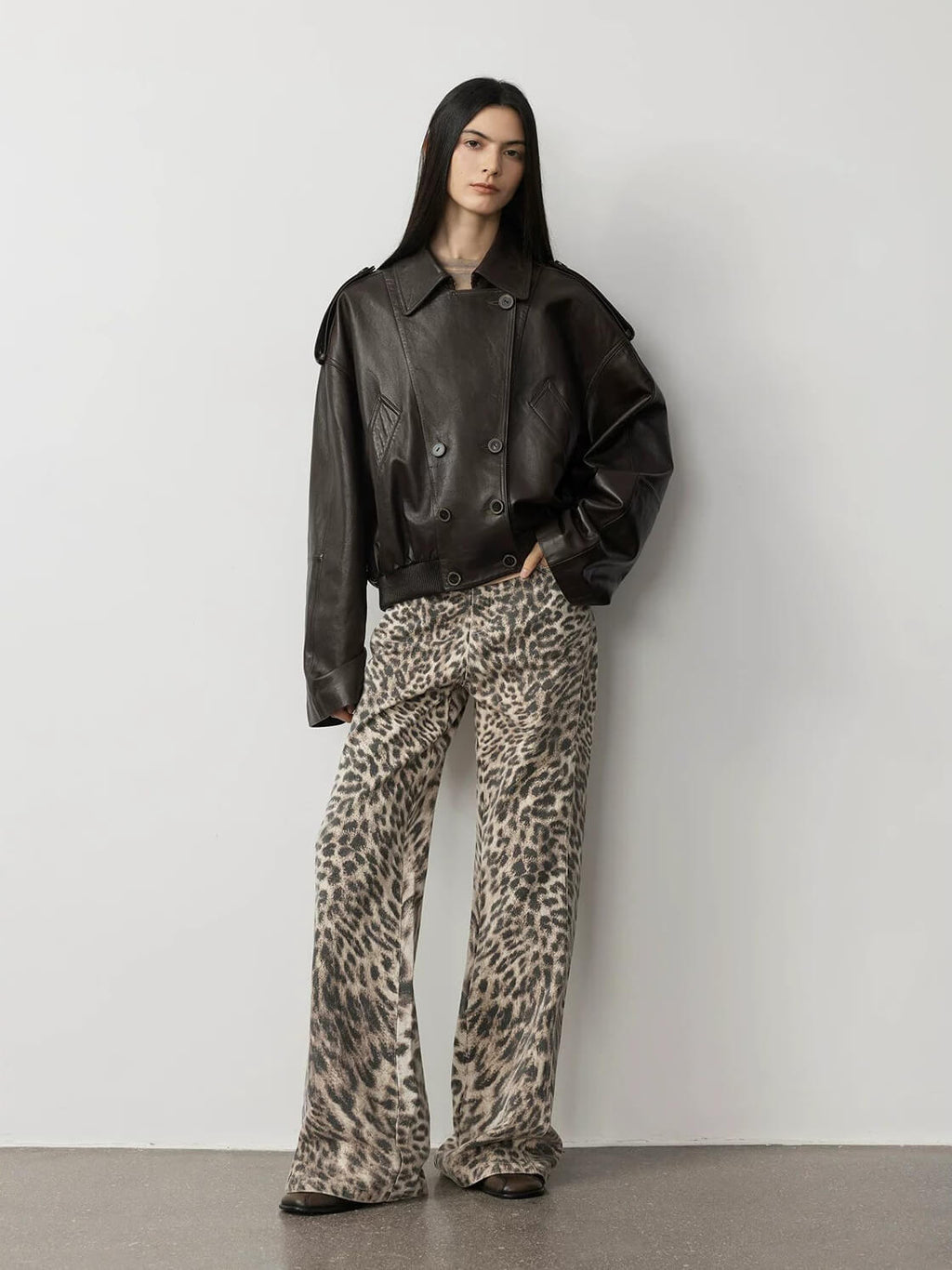 Firelady Fur Women's Vintage Waxed Lambskin Trench Style Bomber Leather Jacket