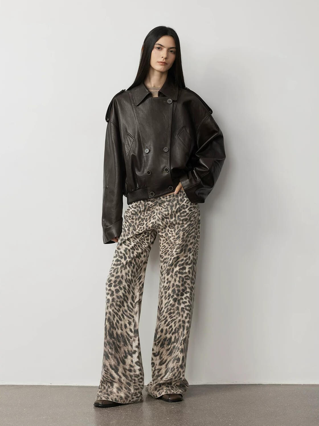 Firelady Fur Women's Vintage Waxed Lambskin Trench Style Bomber Leather Jacket