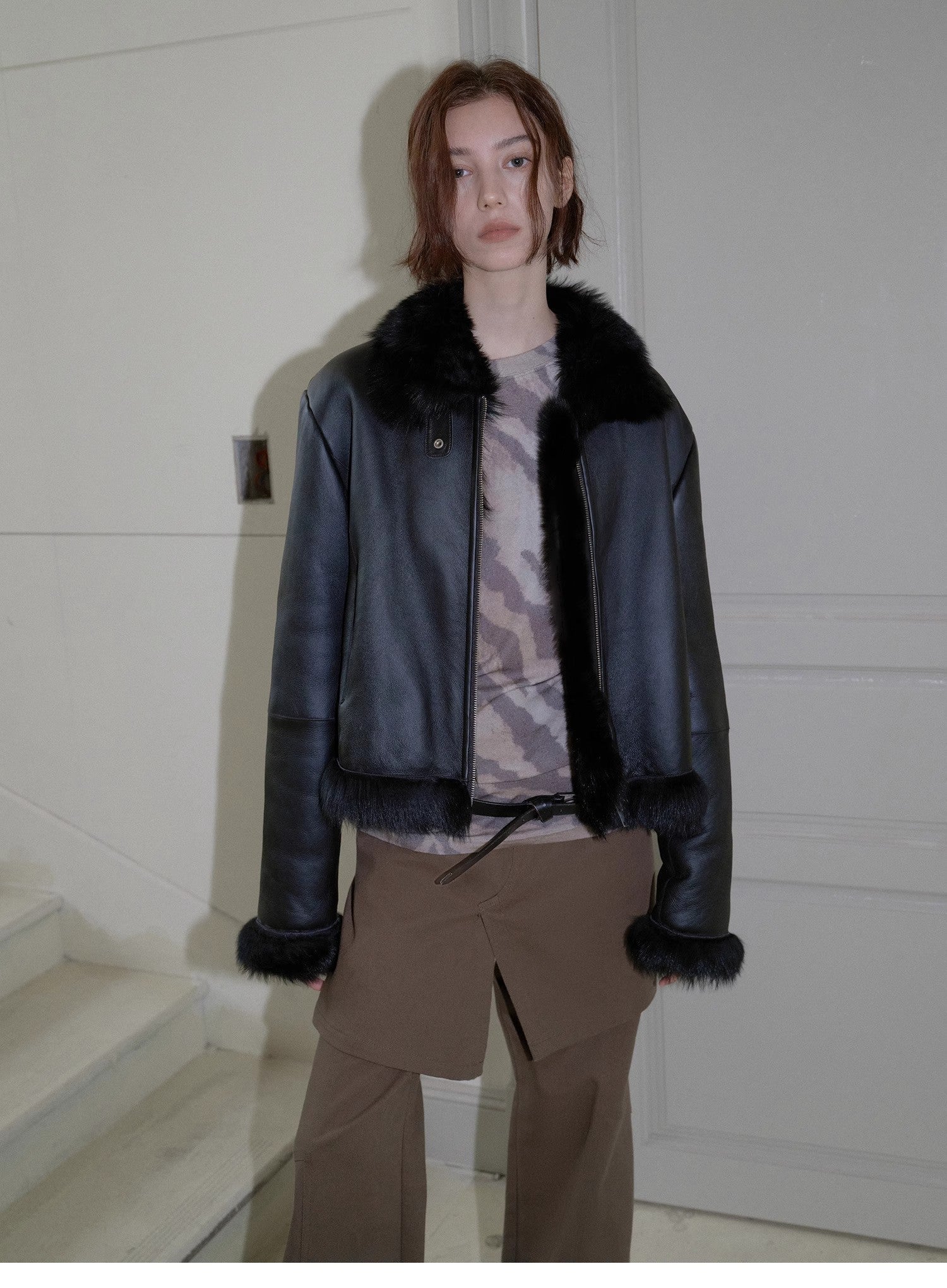 Fireladyfur Women's Shearling Coat - Motorcycle Style Toscana Wool Short Jacket