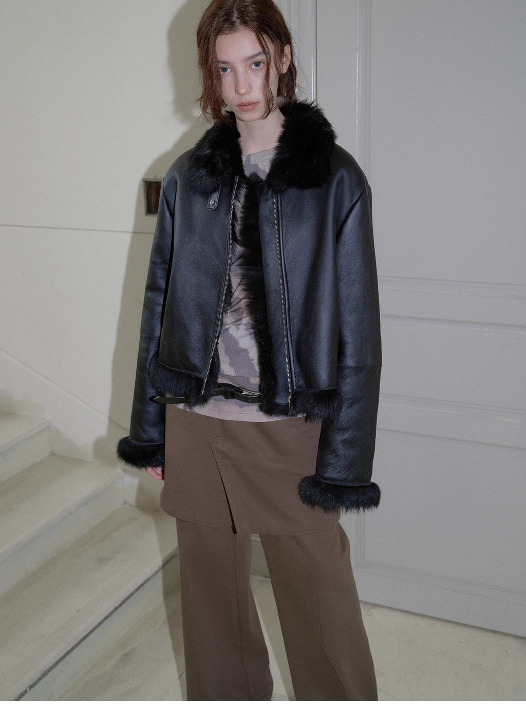 Fireladyfur Women's Shearling Coat - Motorcycle Style Toscana Wool Short Jacket