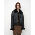Fireladyfur Women's Shearling Coat - Motorcycle Style Toscana Wool Short Jacket