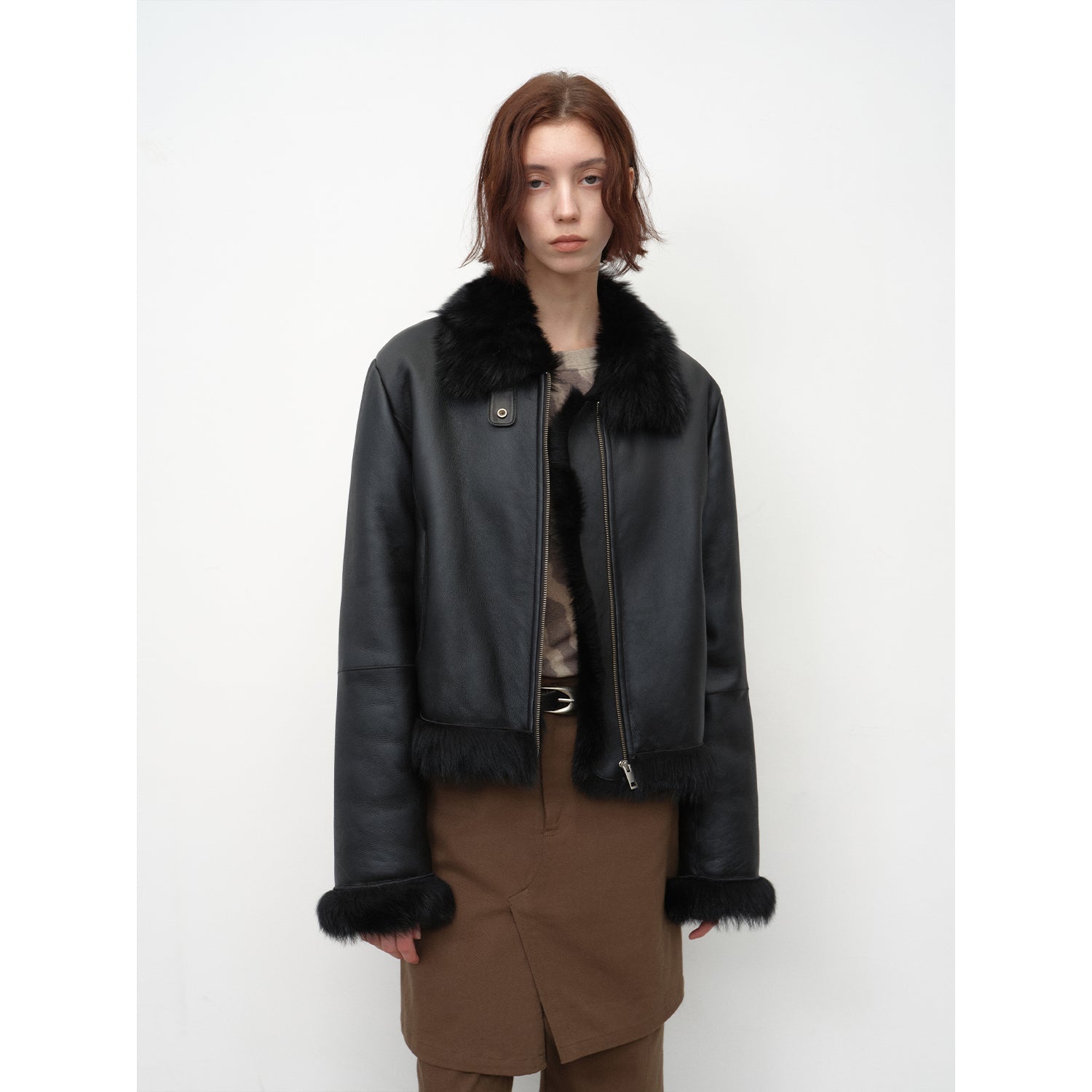 Fireladyfur Women's Shearling Coat - Motorcycle Style Toscana Wool Short Jacket