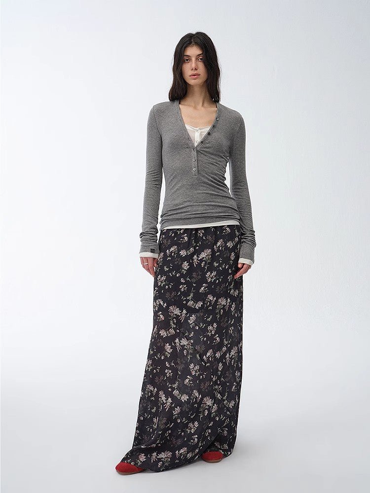 Gallery Dusse Vintage Print Straight Draped Skirt