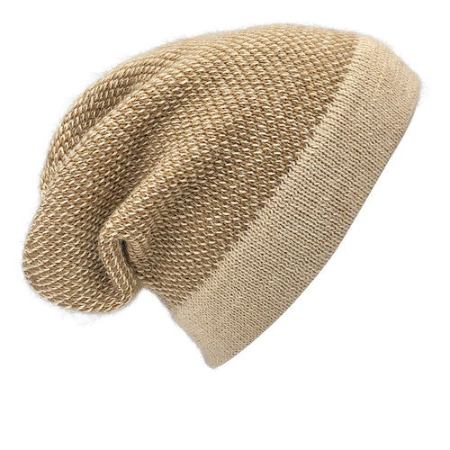 Camel Interwoven Alpaca Beanie — front product view