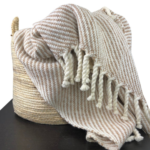 Camel Stripe Chunky Alpaca Throw — folded product view