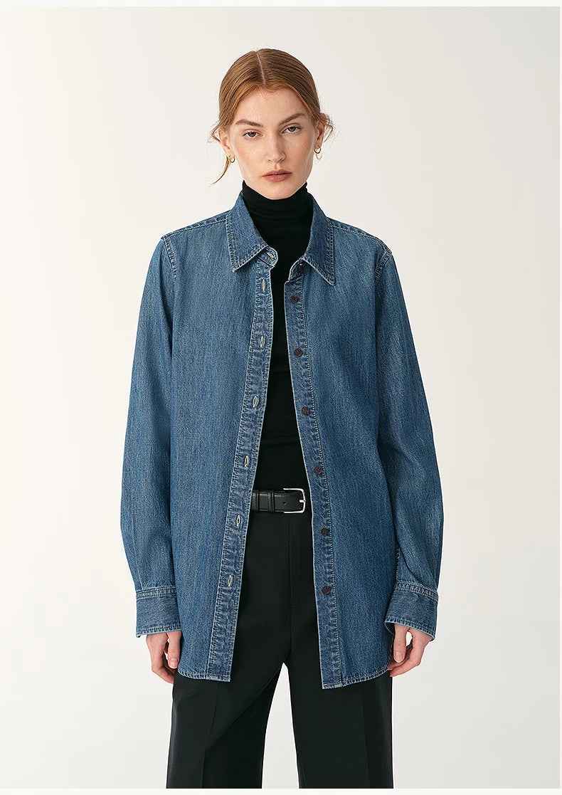 Italian Imported BERTO Denim Classic Old Money Style Lapel Shirt for Women