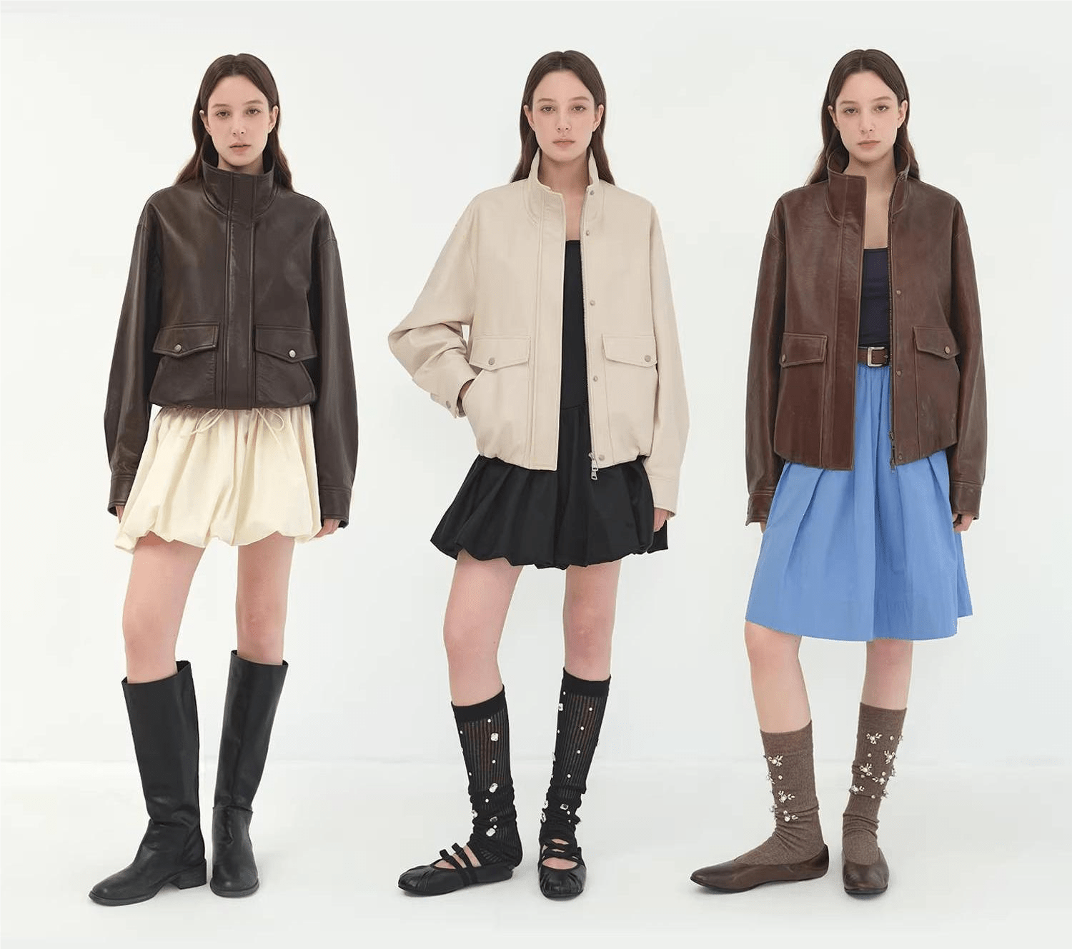 Letrans Vintage Waxed Finish Drop Shoulder Funnel Neck Cropped Leather Jacket