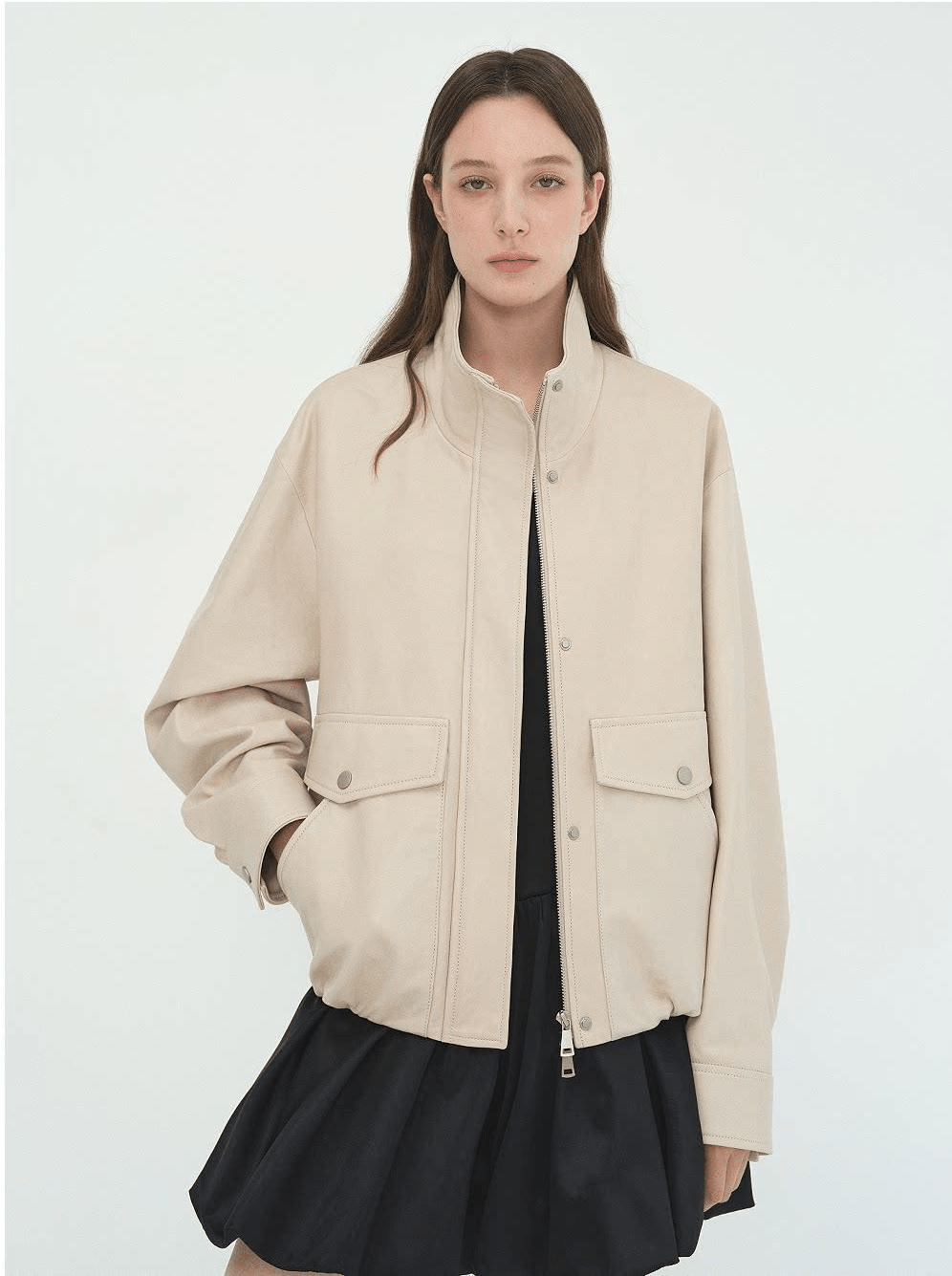 Letrans Vintage Waxed Finish Drop Shoulder Funnel Neck Cropped Leather Jacket