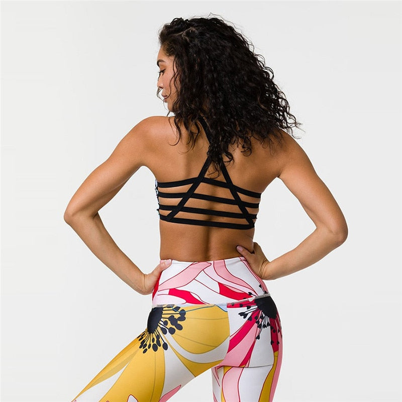 Floral Woman Sportwear Yoga Set Seamless Gym Suit Crop Top Bra Elastic High Waist Yoga Pant Leggings Outfit Fitness Clothing