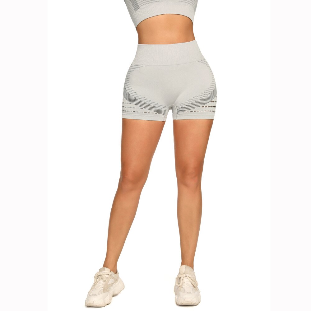 Seamless Hollow Out Fitness Yoga Shorts High Elastics Workout Sports Push Up Gym Running Short Pants For Women Female Clothing