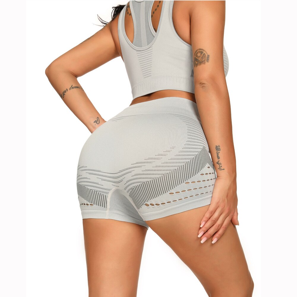 Seamless Hollow Out Fitness Yoga Shorts High Elastics Workout Sports Push Up Gym Running Short Pants For Women Female Clothing
