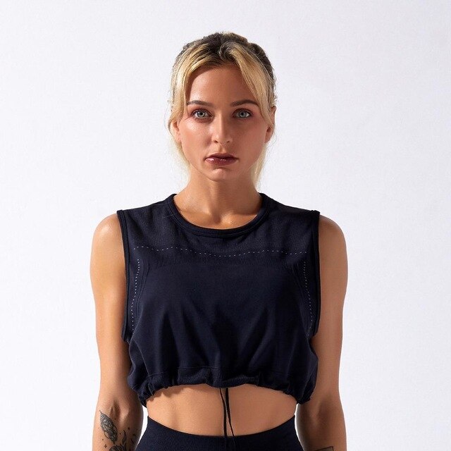 Sportswear Yoga Set Women GYM Clothing Solid Loose Tank Drawstring Crop Top Leggings Set Workout Running Fitness Tracksuit