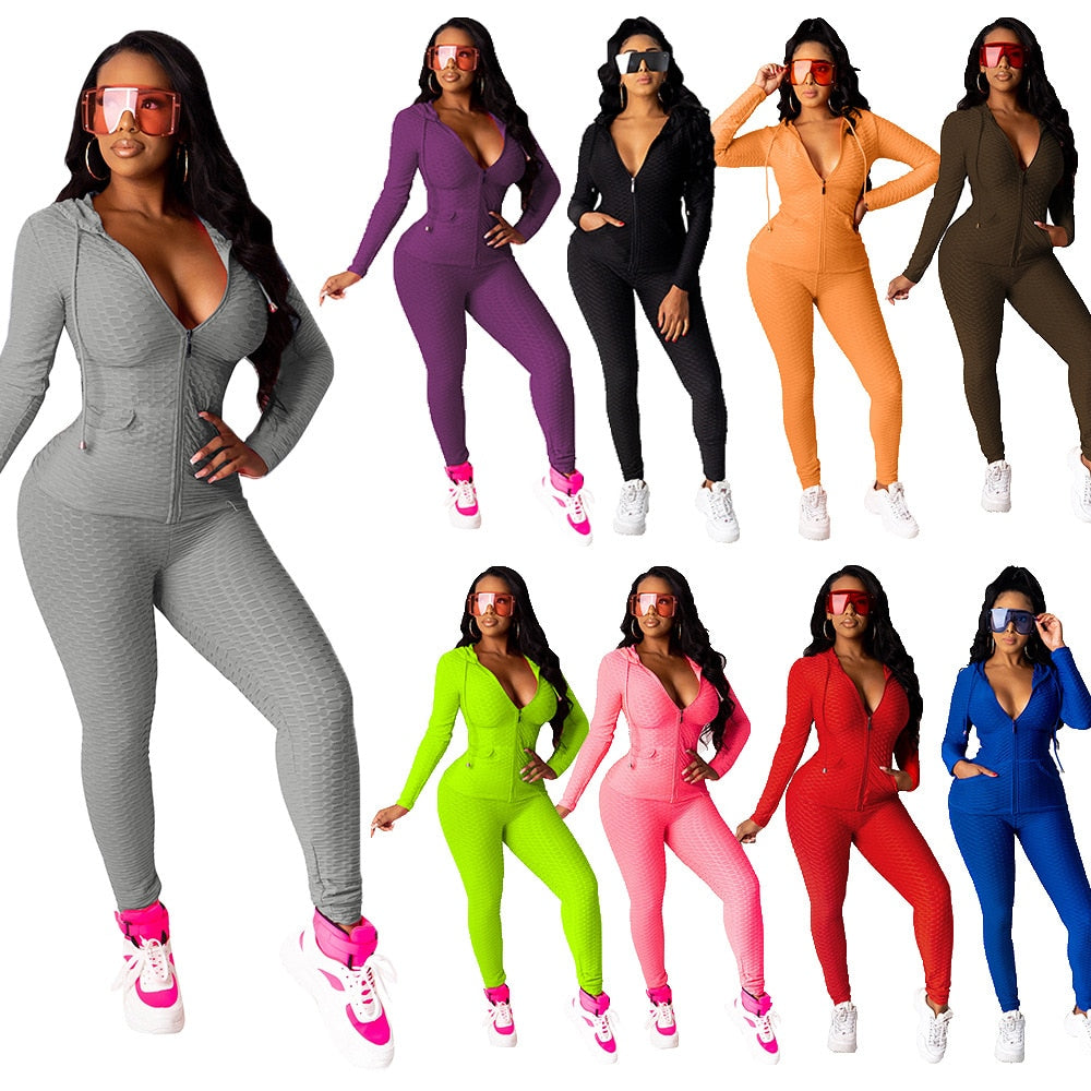 Hooded Zip-up Tracksuit Set