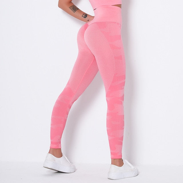 Running Yoga Pants Push Up Sports Leggings Camouflage Fitness Trousers  High Waist Booty Tights Seamless Tummy Control Leggins